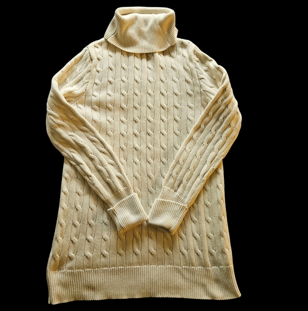 Ralph Lauren Sport Cable Knit Cotton Cream Turtleneck Sweater XL(16-18) - Picture 2 of 4